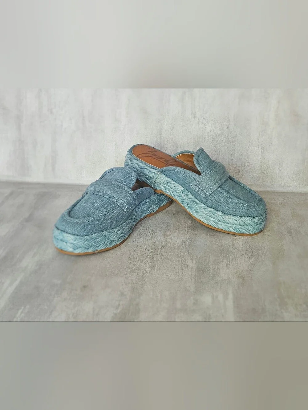 Zodiac Women's Gizelle Blue Denim Platform Espadrille Mules Slides Size 7